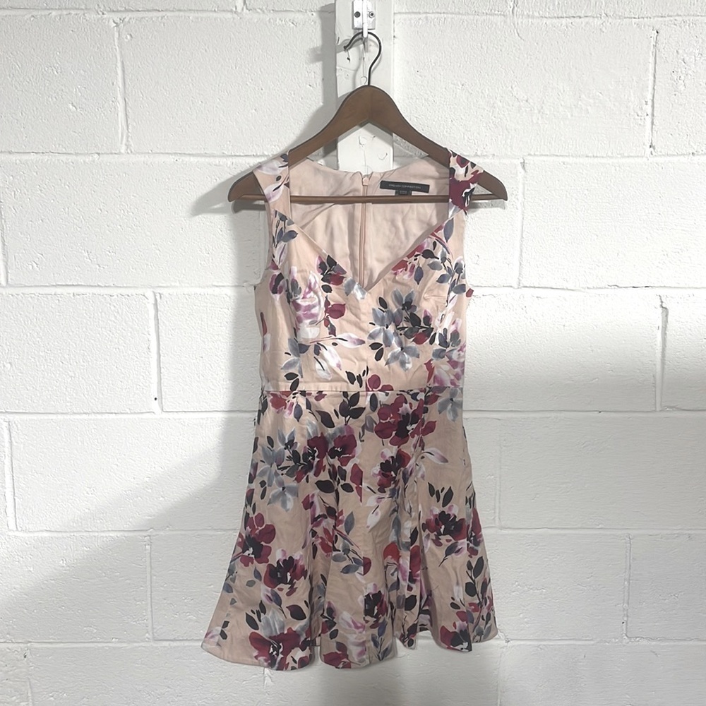 French Connection Beige|Pink Floral A Line Dress Sz 2